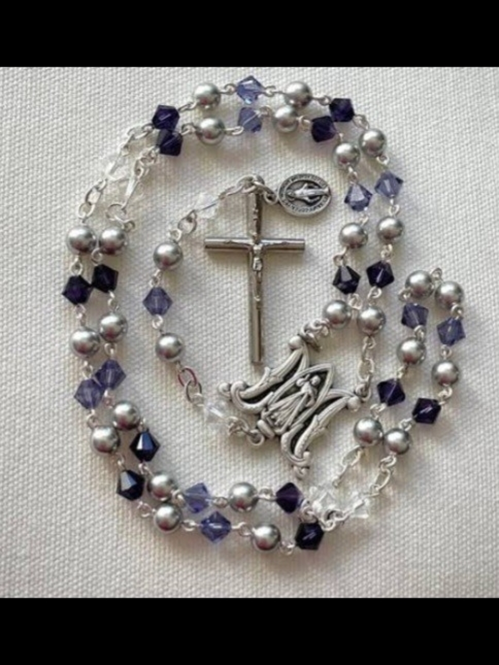 Silver and Purple Rosary Necklace - Religious Beaded Jewelry
